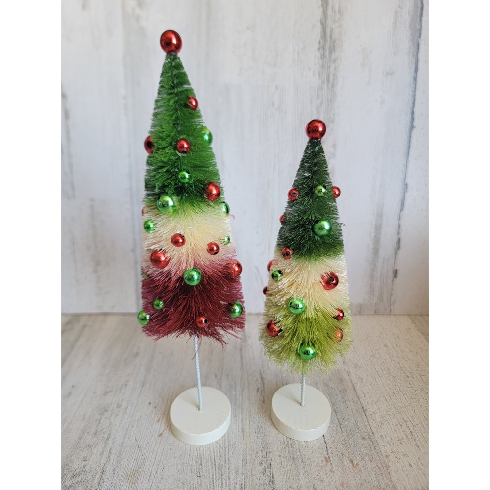 Bethany Lowe mini Red Green bottle brush tree table top Xmas set home